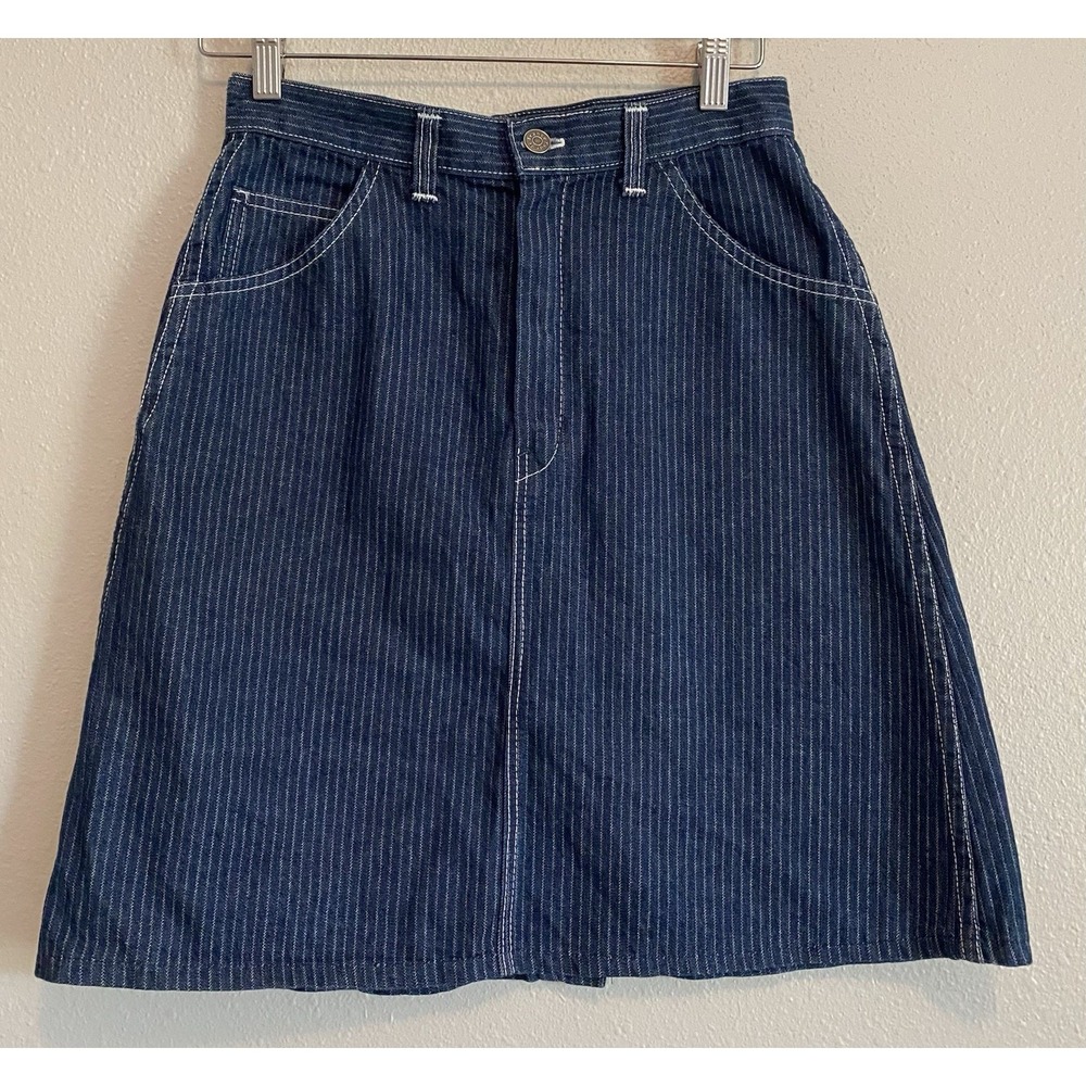 Vtg 80s Railroad‎ Stripe Denim Skirt High Waist Tour de France Cotton Mini 9/10